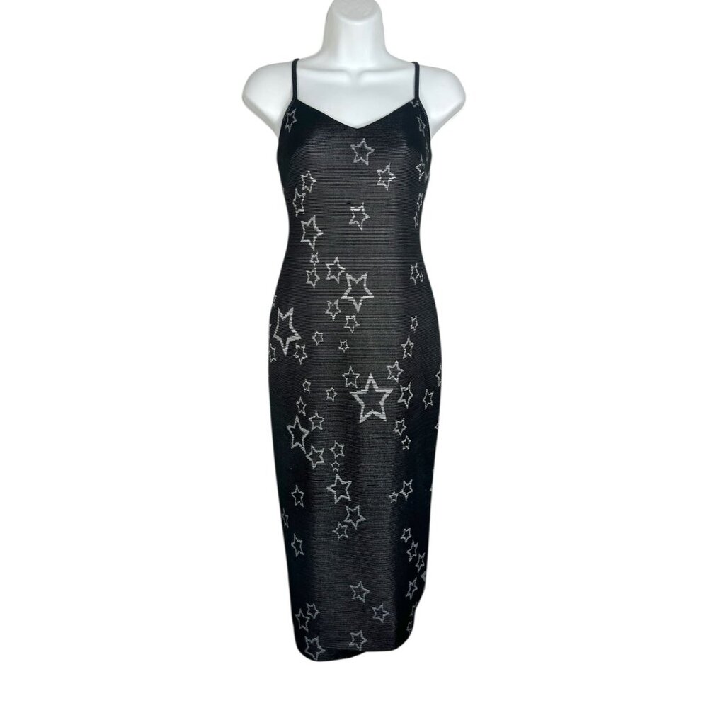 By johnny. Australia Star Scatter Slip Dress Midi Stretch Black US 6 AU 10